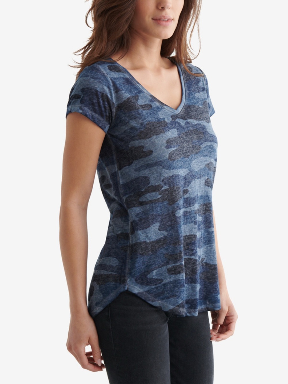 Lucky Brand  Blue Camo V-Neck Tee Size 1X